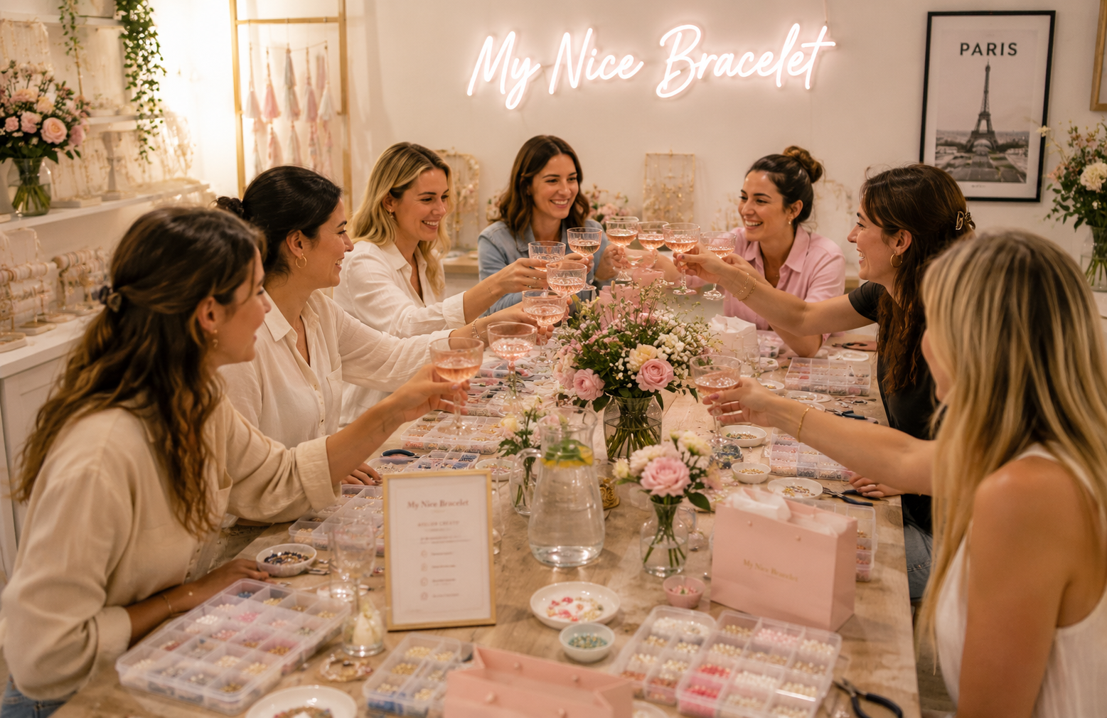 Atelier anniversaire adulte à Paris — création de bijoux entre amis chez My Nice Bracelet