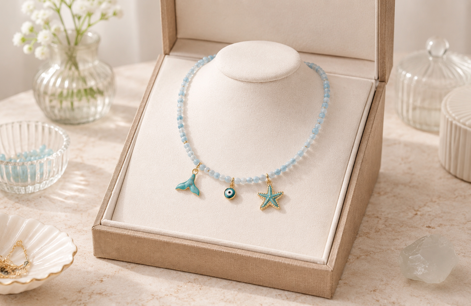 Collier et bracelet personnalisés créés en atelier — idée cadeau fait main à Paris