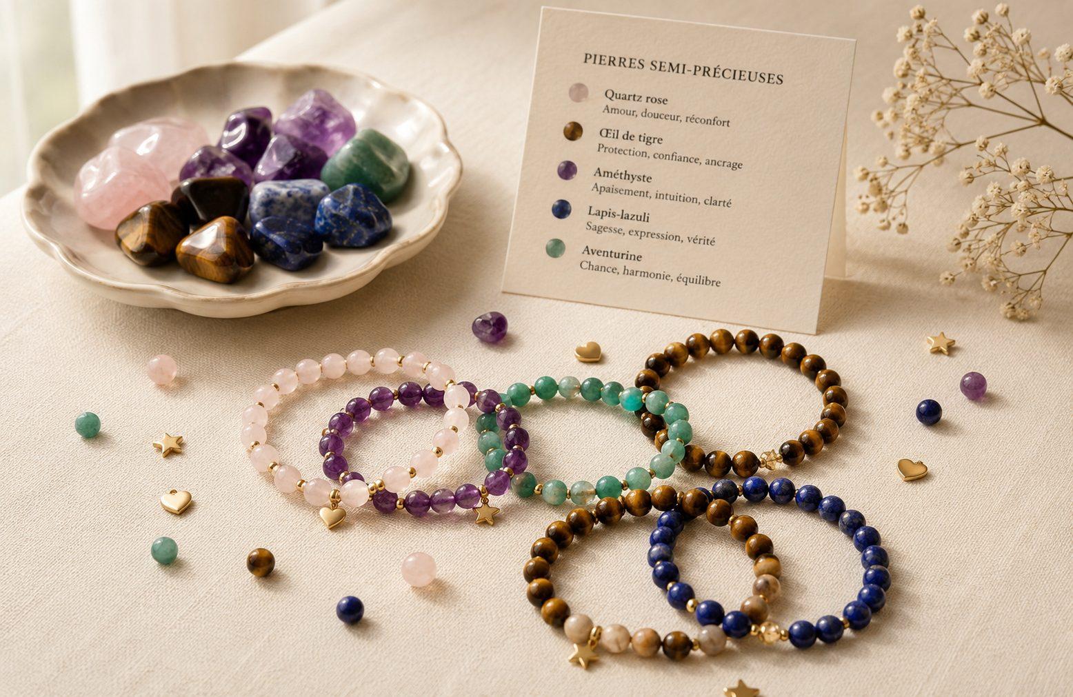 Bracelets en pierres semi-précieuses faits main à l'atelier My Nice Bracelet Paris