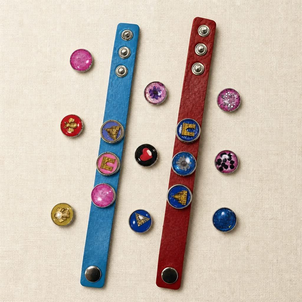 Deux bracelets en éco-cuir et des clips faits main dans notre atelier parisien