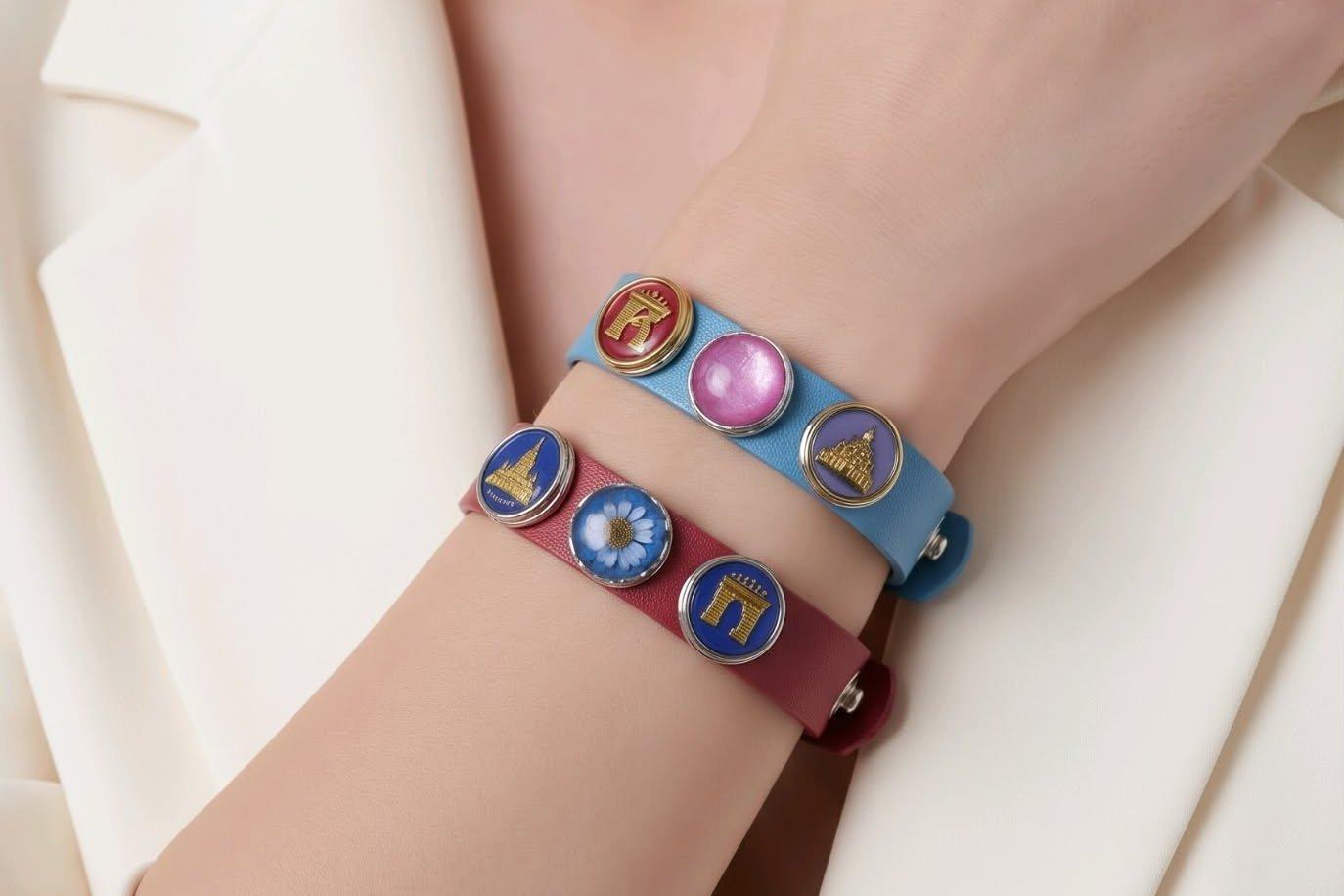 Bracelets à clips en éco-cuir portés au poignet — atelier My Nice Bracelet à Paris