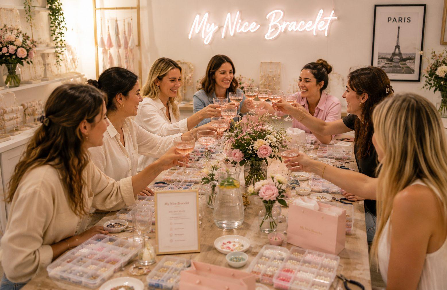 Atelier anniversaire adulte à Paris — création de bijoux entre amis chez My Nice Bracelet