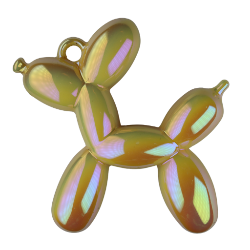 Figurine chien-ballon dorée irisée — pièce centrale d'un porte-clé kawaii personnalisé